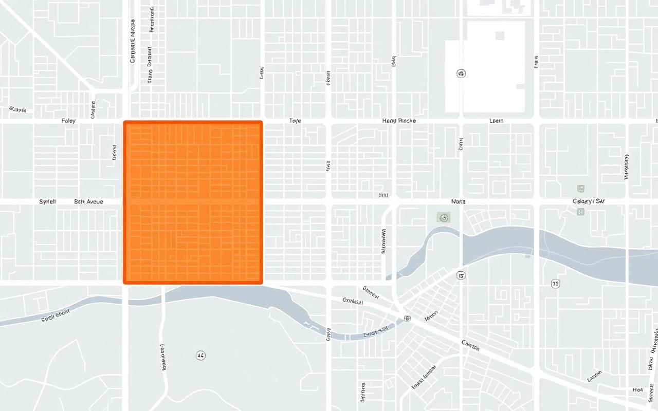 2D map of 8th Ave SW in Calgary, AB