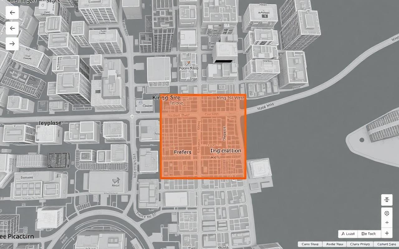 2D map of King St W in Toronto, ON